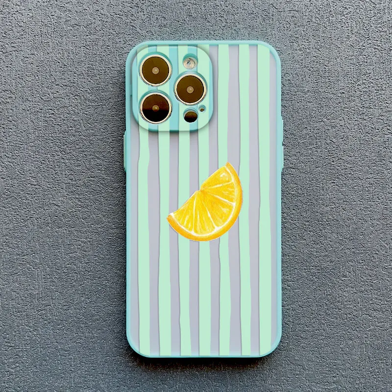 Retro Lemon Pink Blue Striped Shockproof Phone Case Cover