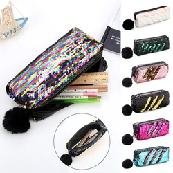 New Reversible Sequin Pencil Case For Girls School Supplies Super Big School Stationery Gift Magic Pencil Box Pencilcase