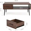 Coffee Table, Mid Century Modern Center Table for Living Room with Storage, Walnut Tea Table with Drawer, Open Storage Shelf 2