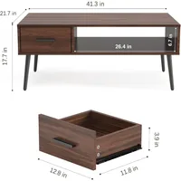 Coffee Table, Mid Century Modern Center Table for Living Room with Storage, Walnut Tea Table with Drawer, Open Storage Shelf 2