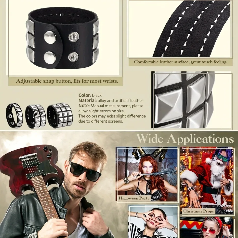 2026 PU Leather Bracelet 80s Punk Bracelet Adjustable Goth Cuff Gothic Spiked Rivet Buckle Wristband for Men Women