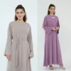 Nida Fabric Modest Dress Islamic Long Sleeve Solid Color Women's Maxi Dresses with Belt 2026 New Abaya Femmes Robe Musulmane