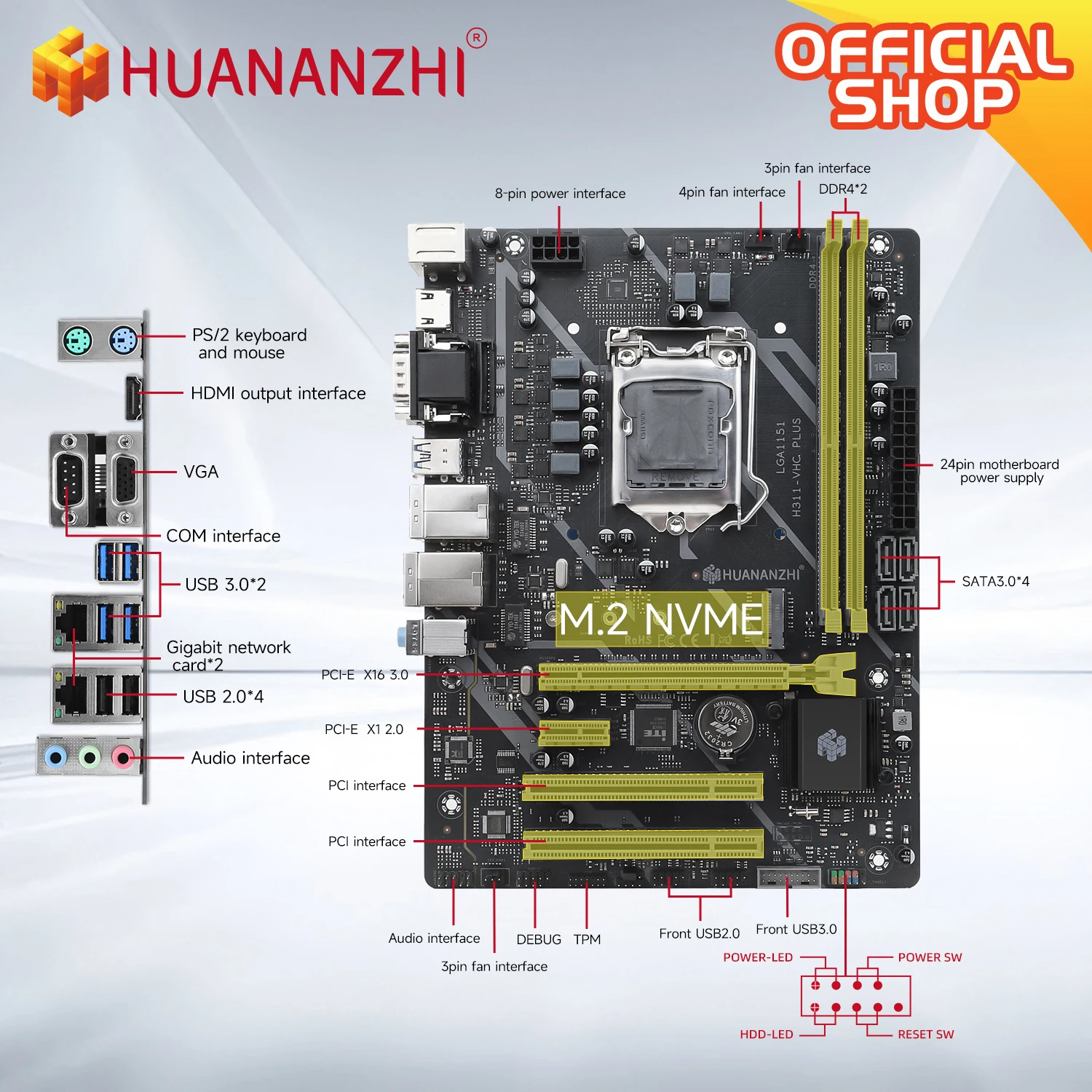 HUANANZHI H311 VHC PLUS Intel LGA 1151 DDR4 alaplap - Image 6