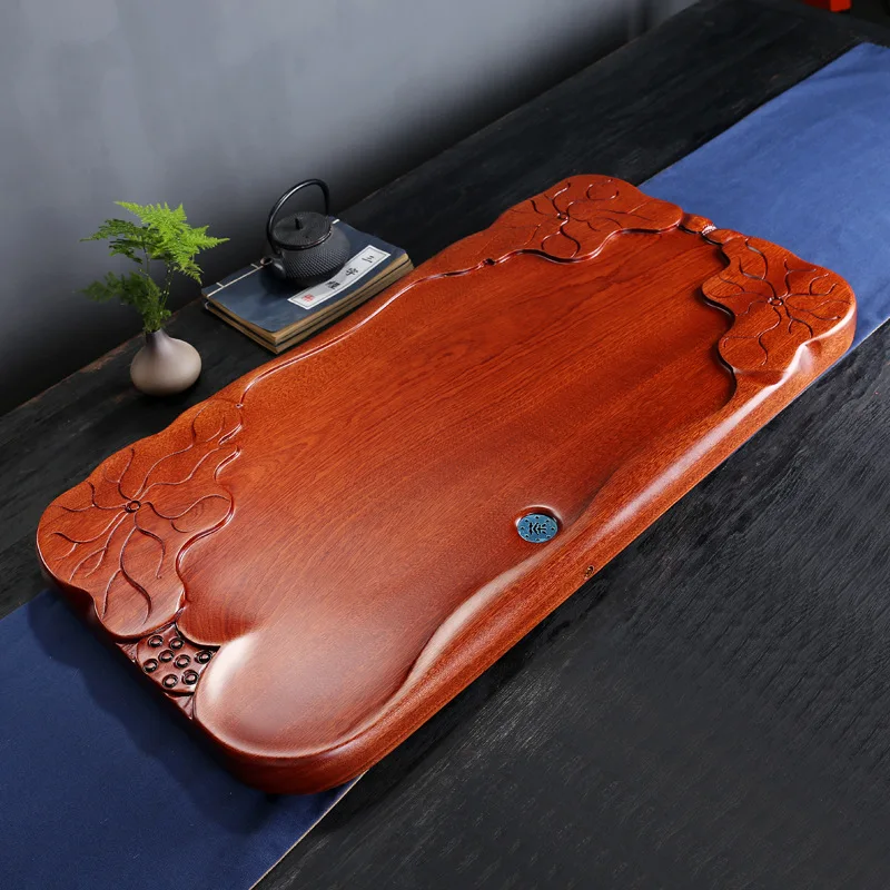 

[Rosewood Tea Tray] Solid Wood Log Full Page Creative Flat Carving Lotus Fun Kung Fu Tea Wet Soaking Drainage Tea Table