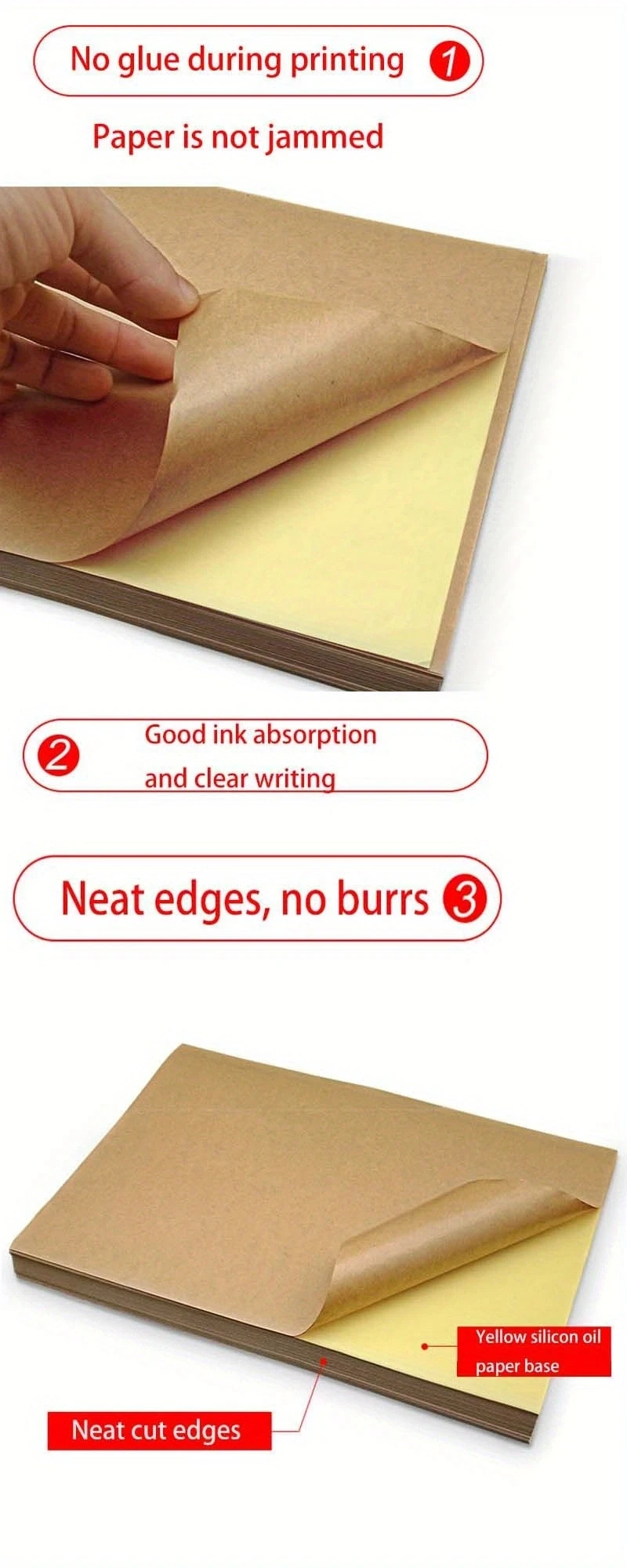 A4 20 Blatt weiß/Kraft bedruckbarer Aufkleber, selbstklebendes Aufkleberetikett, mattes, glänzendes Papierblatt für Laser-Tintenstrahldrucker, Kopierer – Detail 10