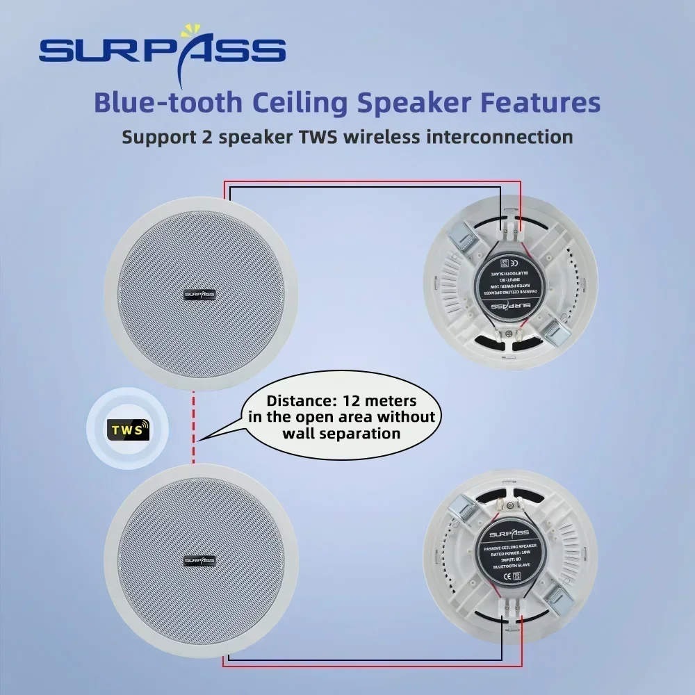 Bluetooth Wall Ceiling Speaker for Indoor 6Inch Home Sound System