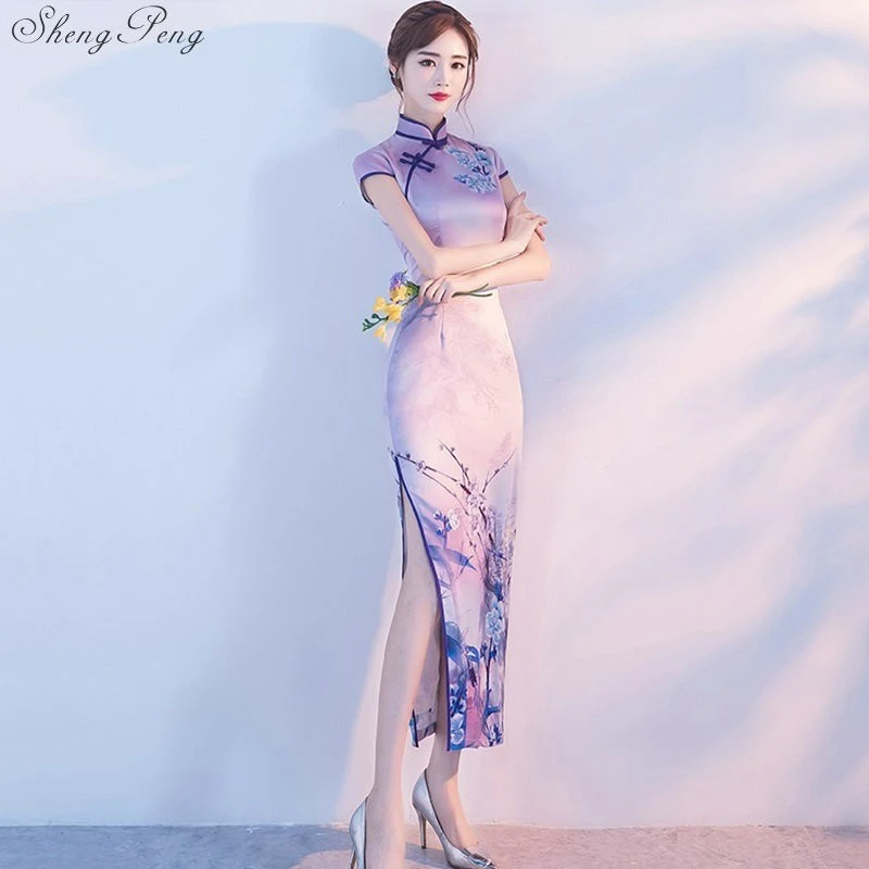 The New 2024 Hot Sale Satin Cheongsam Traditional Chinese High Quality Chinese Ladies Qipao Short Sleeve Novelty Cozy Long Dress