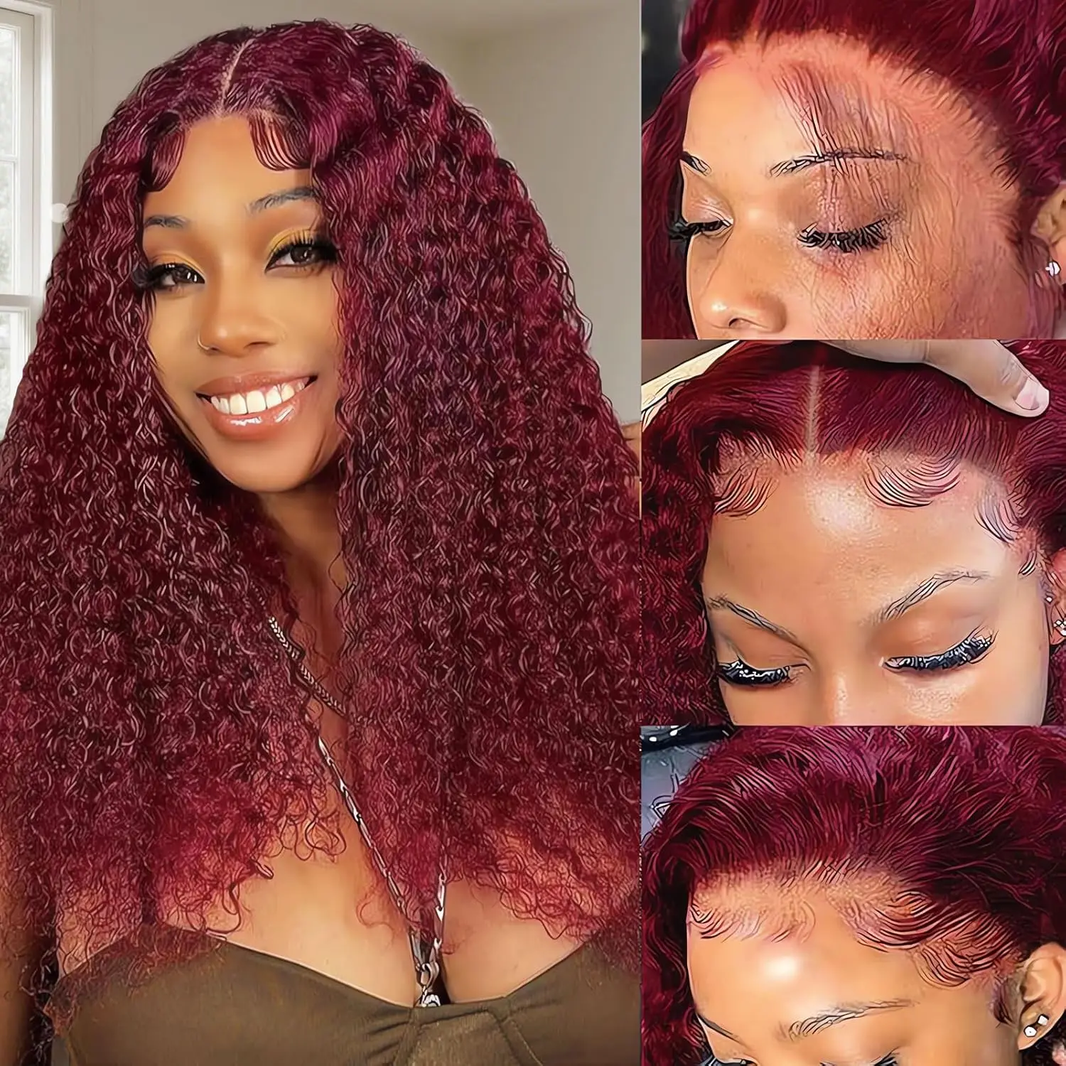 99J Burgundy Lace Front Wigs Human Hair 13x4 Deep Wave HD Lace Frontal Wigs For Black Women 200% Density Glueless Deep Curly Wig