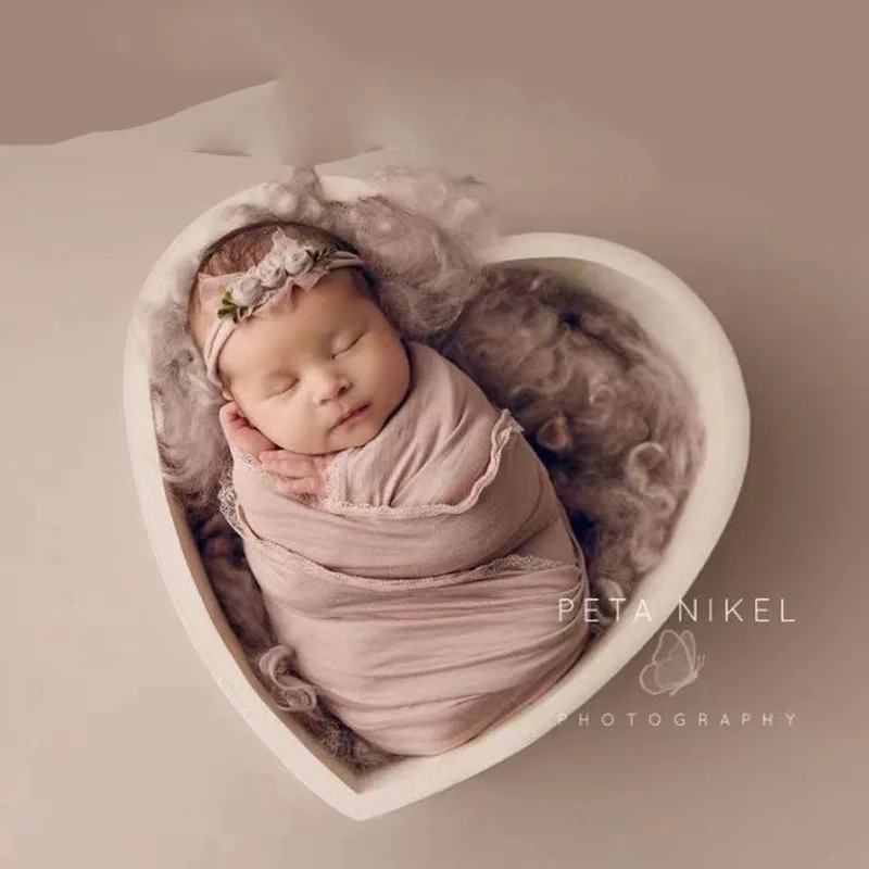 Dvotinst Newborn Baby Photography Props Wooden Love Heart Tub Posing Frame Fotografia Accessories Studio Shoots Photo Props