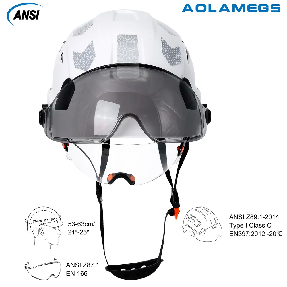 Safety Helmet CE Construction Safety Helmet With Visor Built In Goggles Reflective Stickers For Engineer ABS Hard Hat ANSI Industrial Work Cap