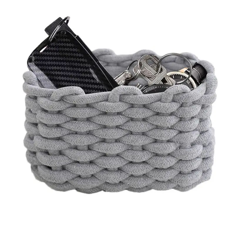 

Woven Small Basket Woven Rope Hand-woven Thick Cotton Rope Storage Box Baby Toy Snacks Keys Cloth Sundry Small Rectangle Basket