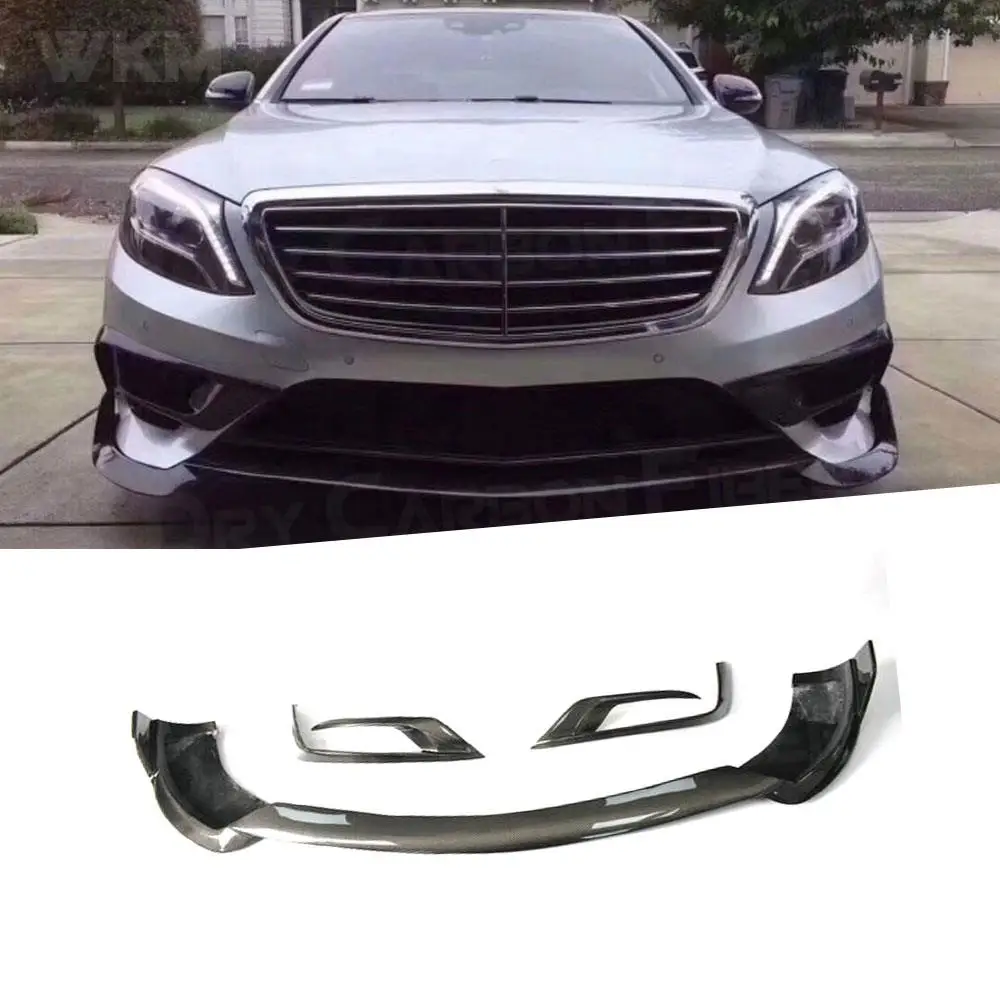 

S Class Carbon Fiber Car Front Lip Spoiler FogLamp Eyelid Trims For Mercedes Benz W222 S63 S65 2014-2017 Head Bumper Decoration