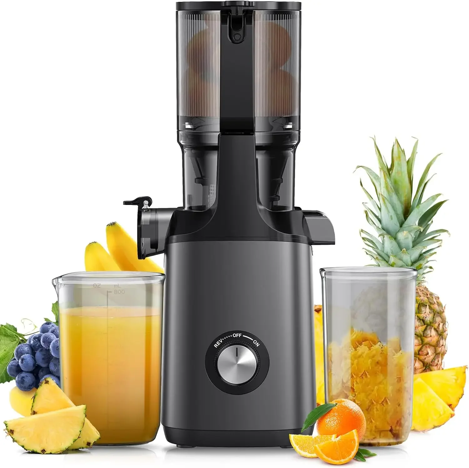 

Cold Press Juicer: Efficient Slow Masticating Machine for Whole Fruits and Vegetables, Large 4.3" Feed Chute, Easy Clean Self Fu