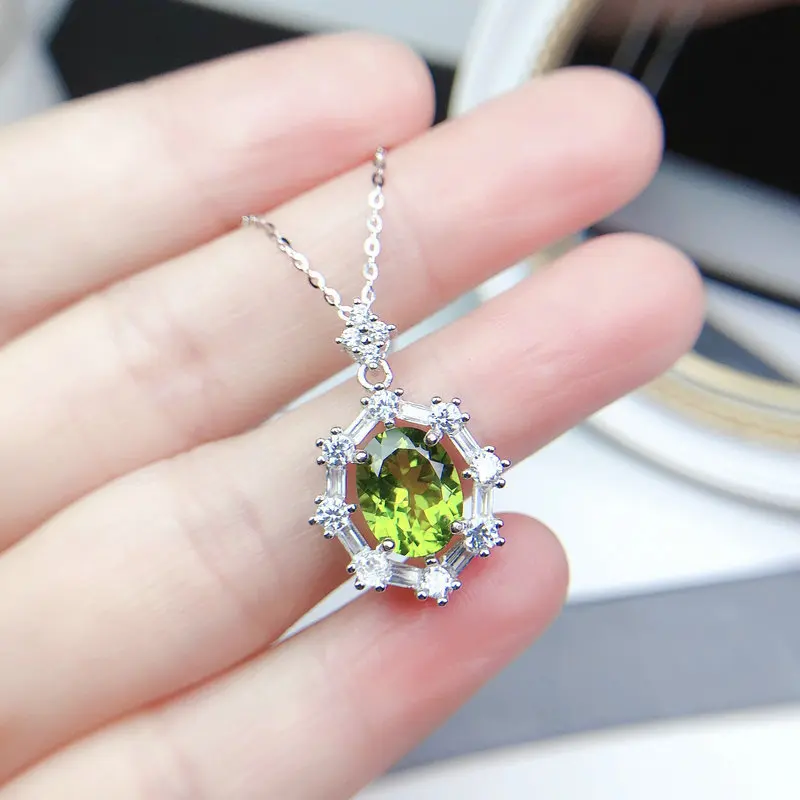 

Genuine 925 Sterling Silver Emerald Pendant Necklace Women 100% 925 Sterling Silver Collares Mujer Green Emerald Gemstone Female