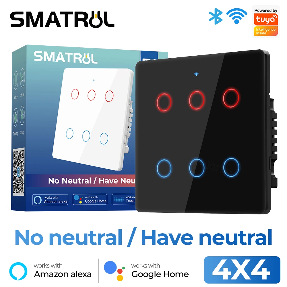 Interruptor Inteligente Alexa 4x4 Brazil Tuya WiFi Smart Switch 6