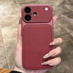 Matte Leather Texture Phone Case with Camera Protection and Non - slip Shockproof Bumper Cover - iPhone 15 (Red)