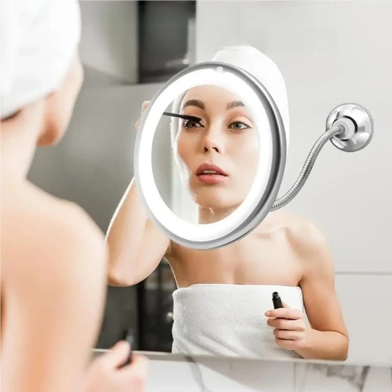 10배 확대 및 유연한 구즈넥이 있는 LED 메이크업 거울