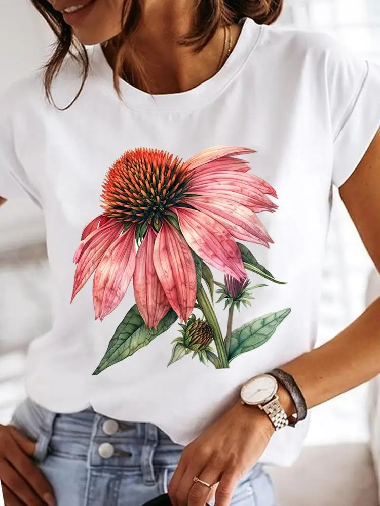 Clothes T Female Clothing For Women Graphic Tee Fashion Lady Sweet Flower 90s Casual Top O-neck Short Sleeve Print T-shirts