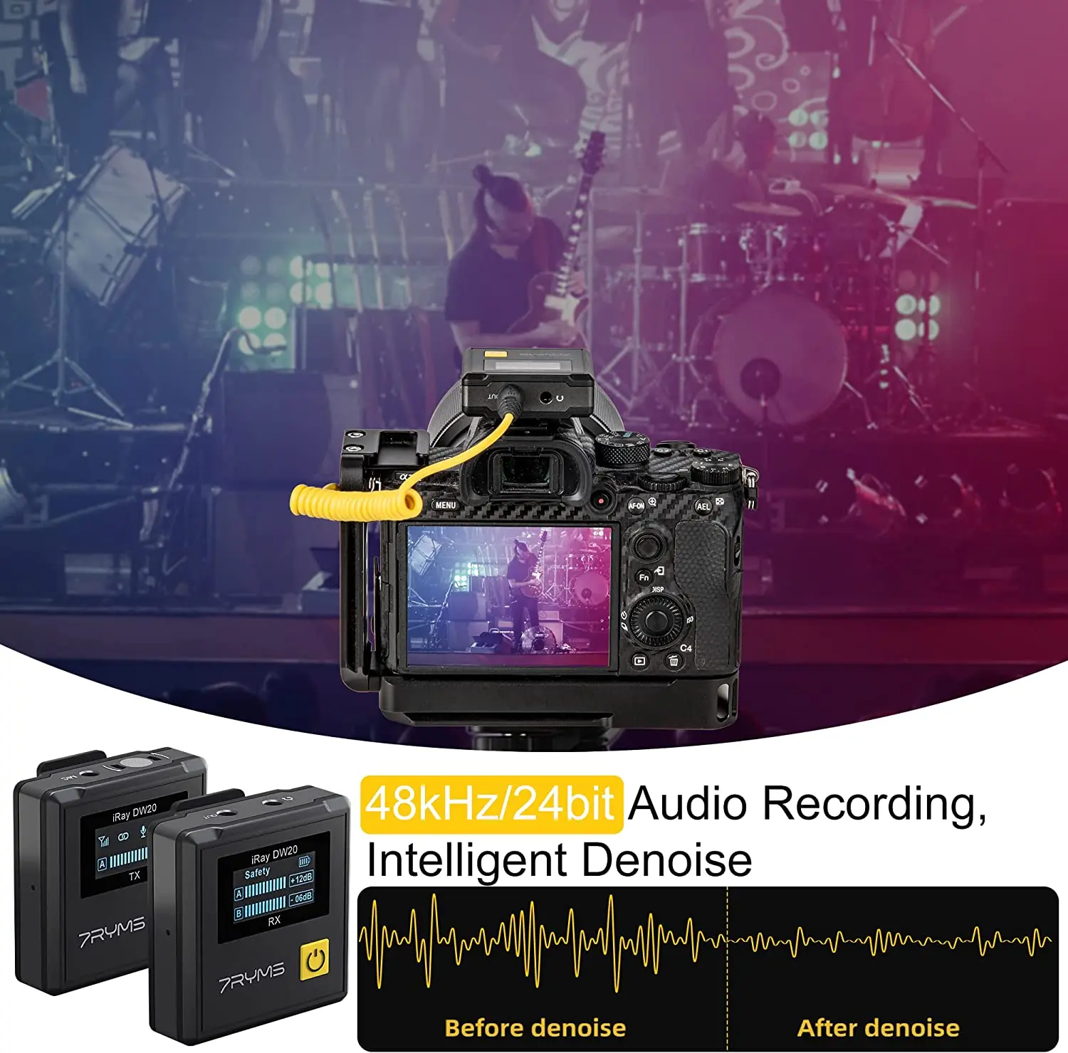 7RYMS iRAY DW20 PRO 2.4G Dual Wireless Lapel Microphone with Charging Case for C