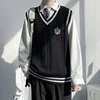 Original Design Men's Autumn Winter Knitted V-Neck Sweater Vest Uniform Style JK/DK Coat Unisex Fashionable College Theme