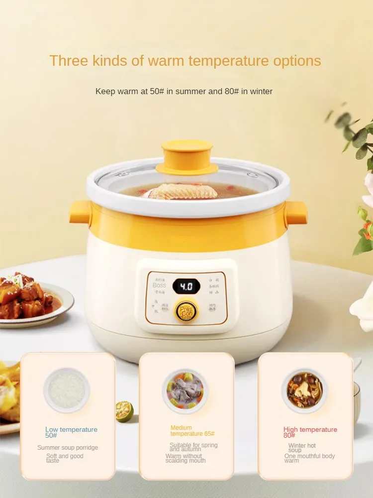 220V Household Electric Stewing Pot Slow Stewer Automatic Cooking Machine with Ceramic Inner 3L 2