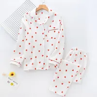 2PCS Heart Print Pajamas Suit Womens Spring Autumn Nightwear Turn Down Collar Shirt Pant Fashion Ladies Sleepwear Loose Casual - Image 2