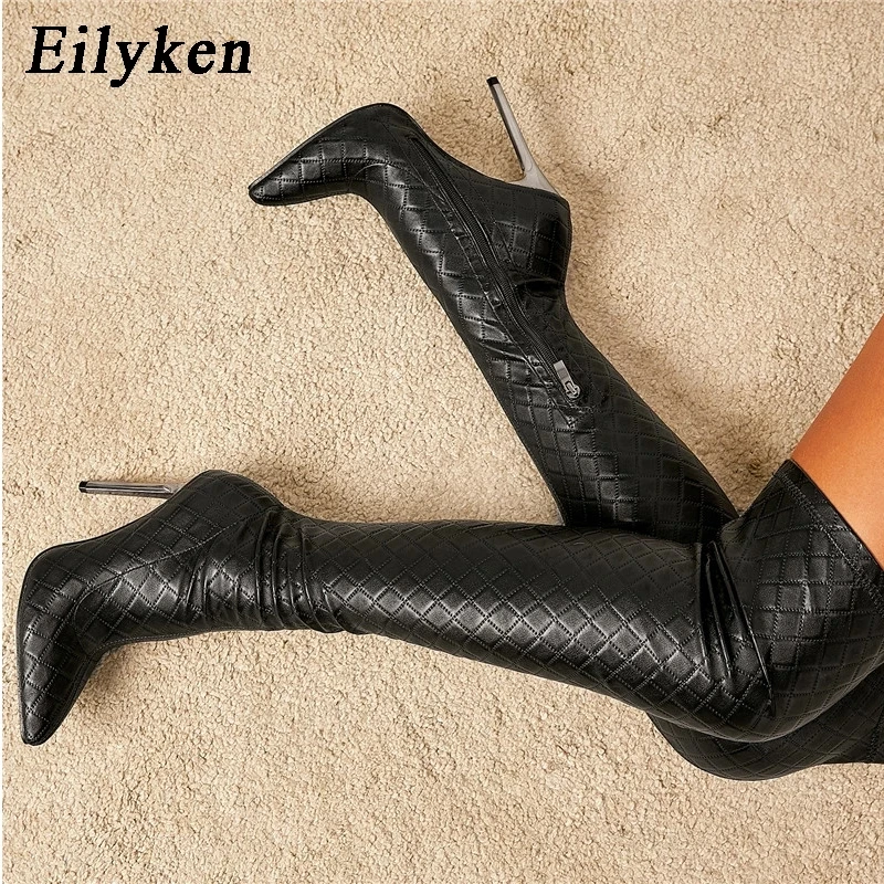 Eilyken Sexy Over The Knee Boots Women Thin Heels Pointed Toe Zipper Thigh High Booties Winter Nightclub Party Stripper Shoes,women high heel boots