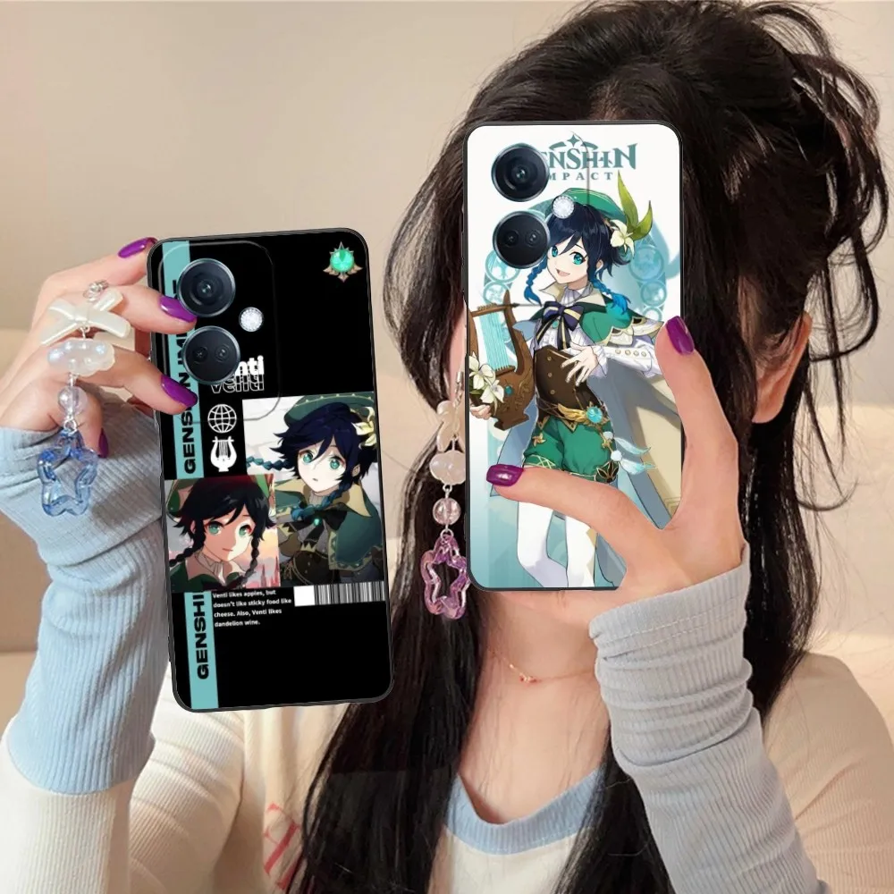 Genshin Impact Venti Mobile Phone Case For Oppo Find X5 X3 X2 A93 Reno 8 7 Pro A74 A72 A53 Black Soft Phone Cover Funda
