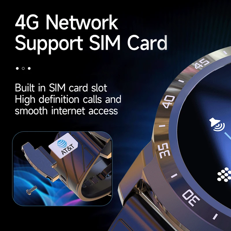 스마트 워치 남성용 1.6 인치 스크린 SIM 4G 네트워크, 1000mAh 배터리, 4GB 128GB 앱 설치 메시지 알림, 다중 모터 모드