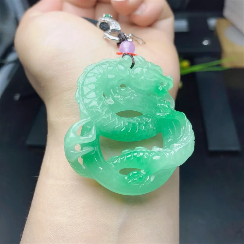 

Send Certificate Myanmar Jadeite Dragon Pendant Men Women Feng Shui Charm Grade A Burma Jade Dragon Necklace Lucky Amulet Gifts