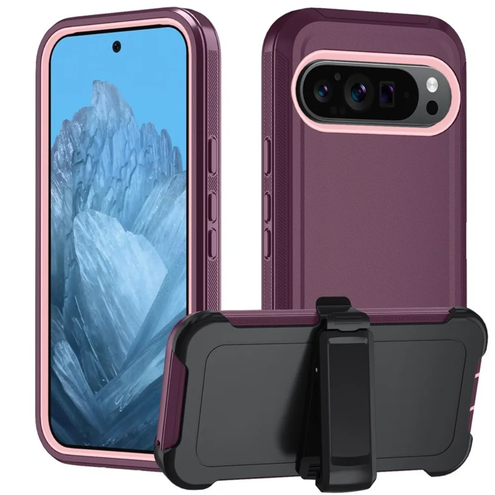 Durable Shockproof Rugged Armor Phone Case with Belt Clip and 3-Layer Hybrid Protection