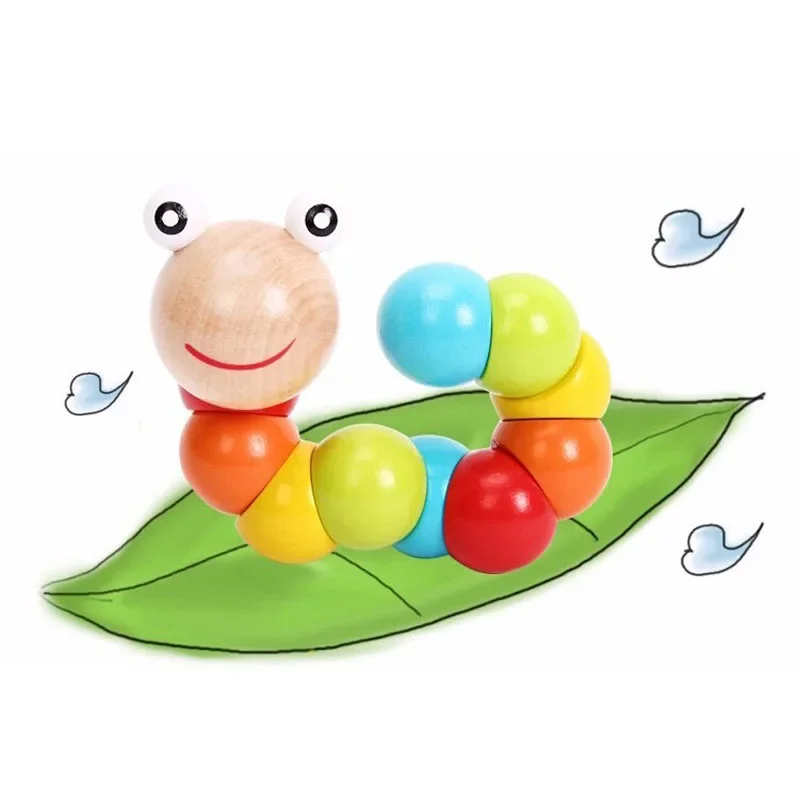 Baby Toys Wood Caterpillar Rattles Kids Toys Early Education Toys for Infant Boys Girls Leaning Color Number Gift for Newborn