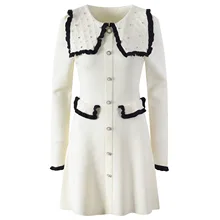 

2022 Spring Vintage Sweater Knitting Dresses Women Mini A-Line Dress Elegant Office Lady Casual Robes Vestidos Japanese Korean