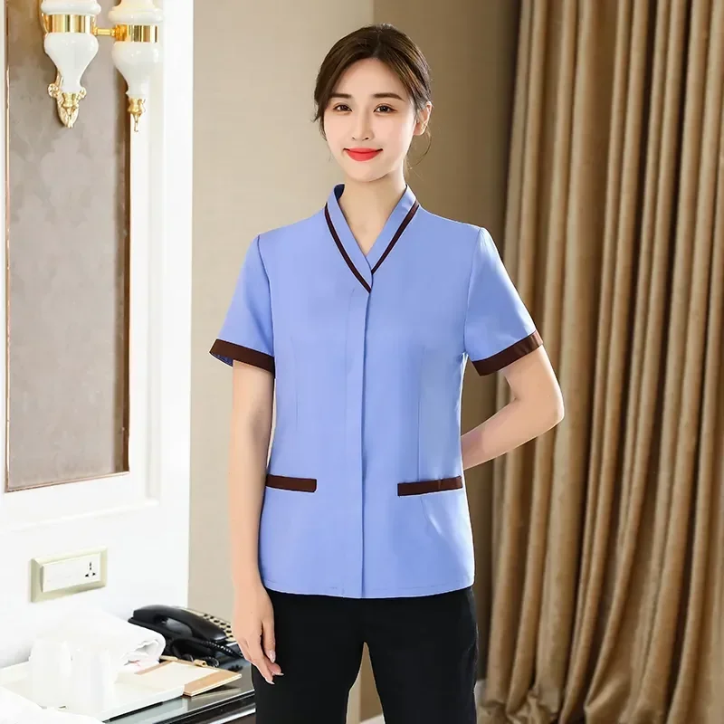 

Hotel Women's Pedicure Cleaning Costume Work Ladies Clothes Shirt Top Waiter Housekeeping Uniforms Dishwasher Restaurant Staff