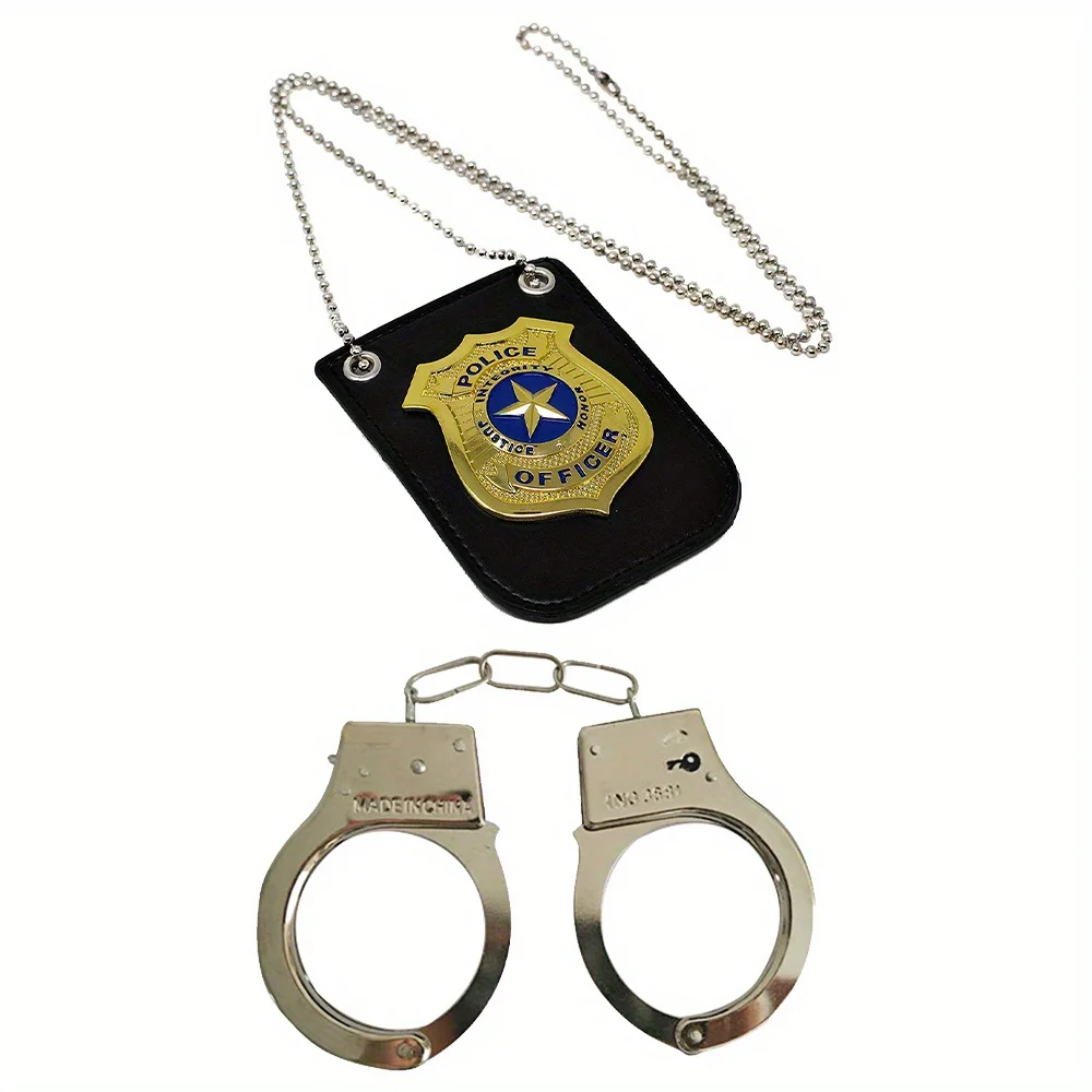PESENAR Police Badge Handcuffs and Sheriff Badge,Cosplay HandcuffsPolice Officer Costume Accessories for Halloween Decorations