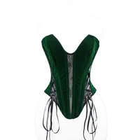 Corset Bustier Ajusté pour Femme, en Velours et Résille, à Lacets, Élégant, Sans Bretelles, Effet Sculptant, Amincissant la Taille, avec Baleines, Style Tube Top 3