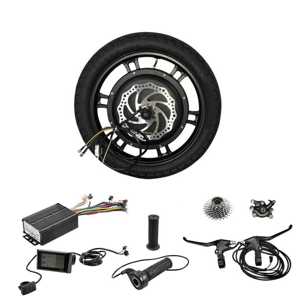 Kit de conversion 16 pouces Kit de roue de moteur de vélo électrique sans engrenage sans brosse E-bike Kits de moteur de moyeu de moto 48V 500W 800W 1000W