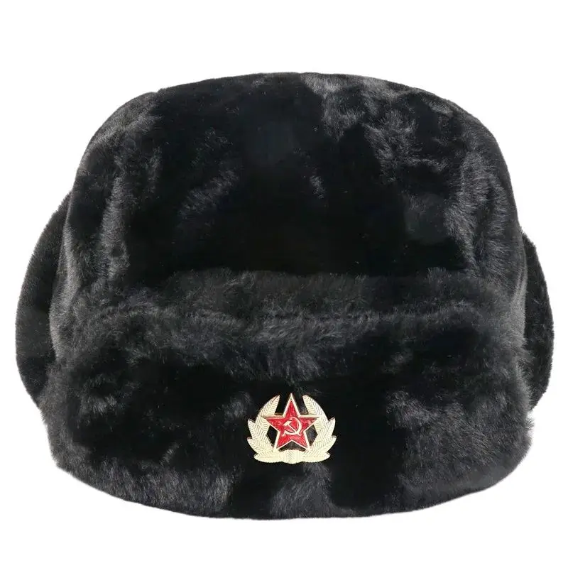 Soviet Badge Ushanka Men&Women Bomber Hats CCCP Army Pilot Trapper Trooper Hat Winter Faux Rabbit Fur Earflap Snow Caps winter hat earflap hat faux fur hat