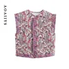 Aoaiiys Printed Vest for Women Tops Chic Sleeveless Autumn Winter Warm Quilted Cotton Vest New Fashion Causal Vintage WaistCoat 1