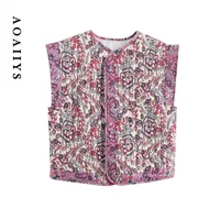 Aoaiiys Printed Vest for Women Tops Chic Sleeveless Autumn Winter Warm Quilted Cotton Vest New Fashion Causal Vintage WaistCoat 1