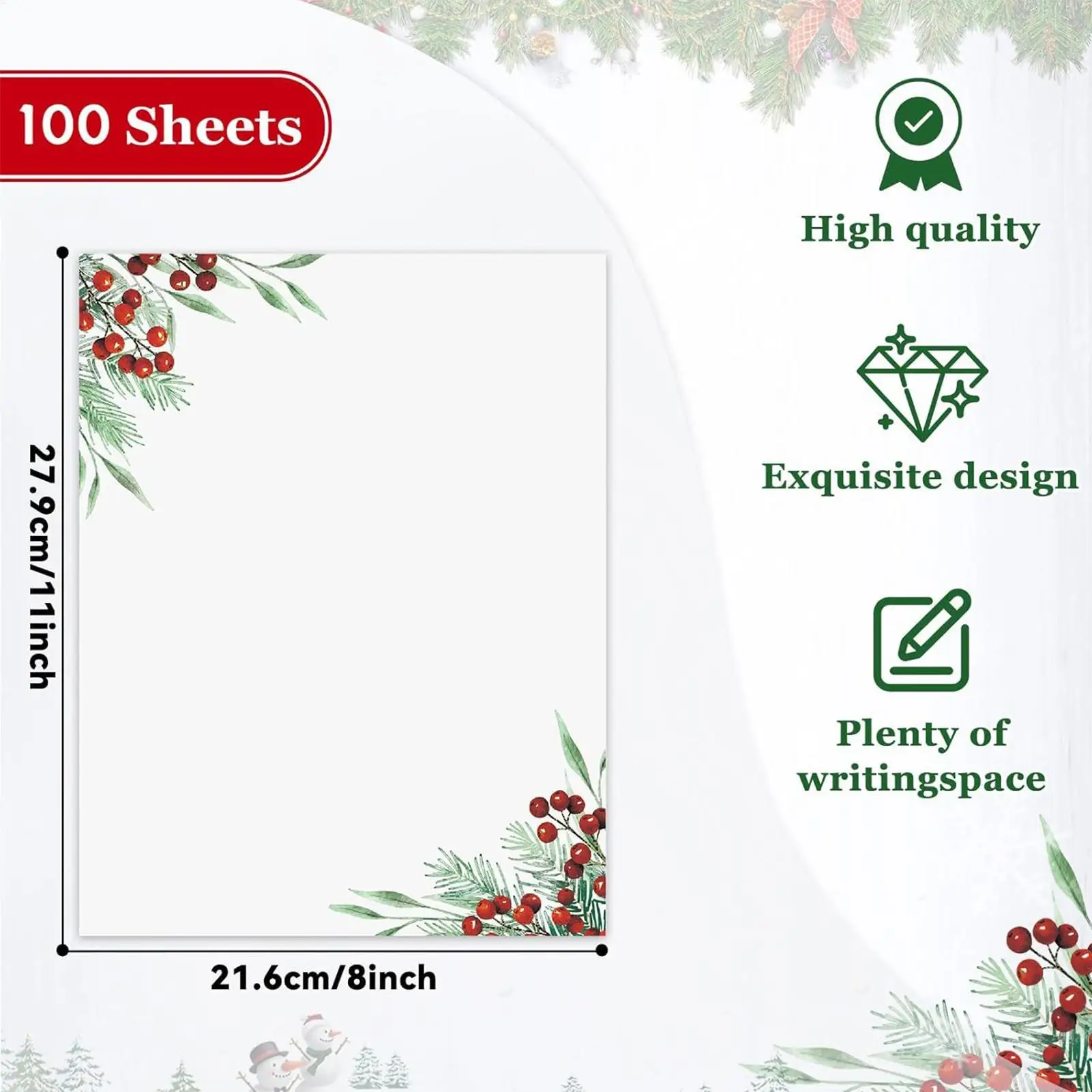 크리스마스 편지지 50장 테두리 디자인 축제용 용지 휴일 문구류 편지 메모 작성용 웨딩용