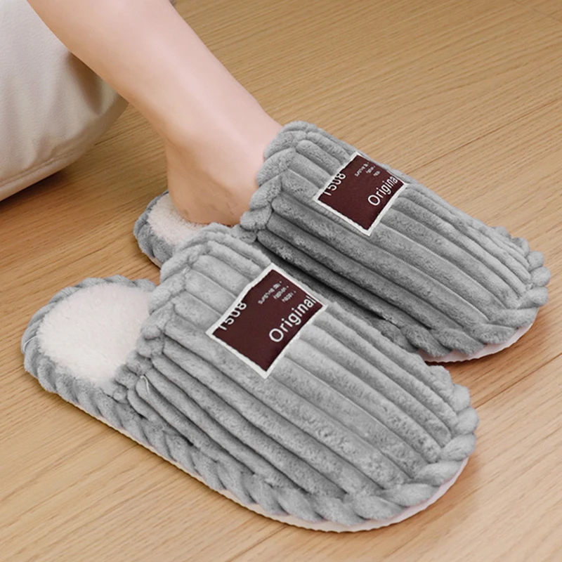 Autumn Winter Couples Indoor Home Slippers Women Anti Slip Warm Cotton Slides Woman Comfy Soft Floor Plush Slippers Plus Size 47