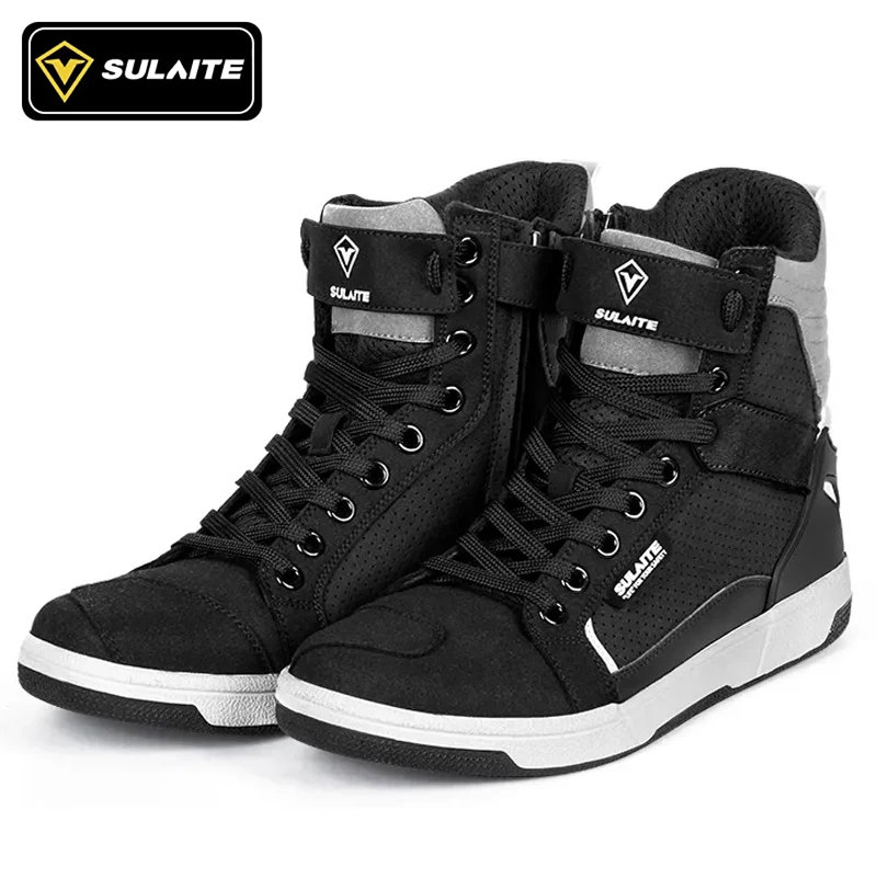SULAITE Wear Resistant Motocross Cycling Protective Shoes The Four Seasons Breathable Motorcycle Boots Moto Equip Reflective