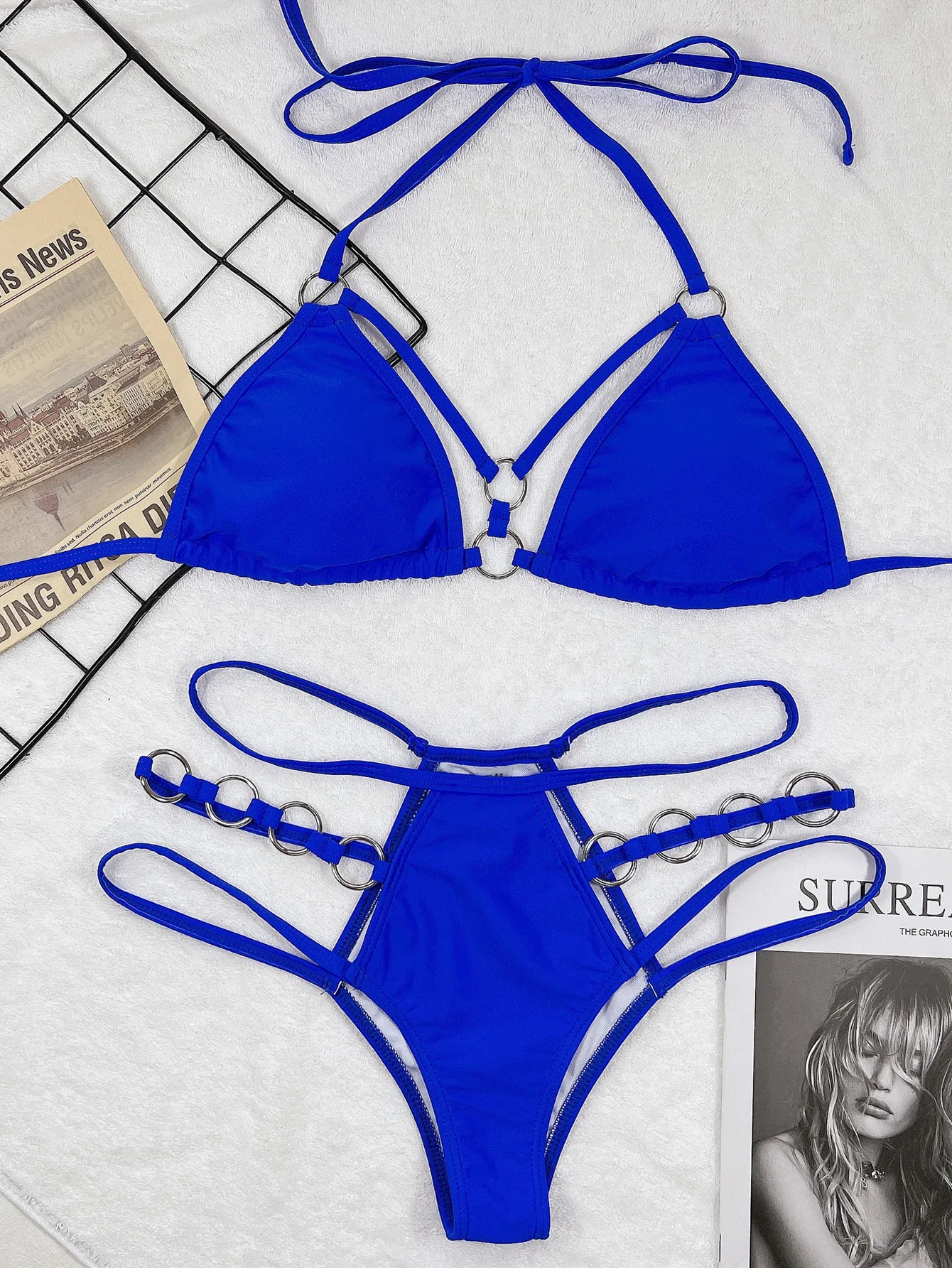 2PCS Swimsuit Bikini Women Summer Beach Wear Suit Female Solid color Split Sets New Ladies Swimming Suit