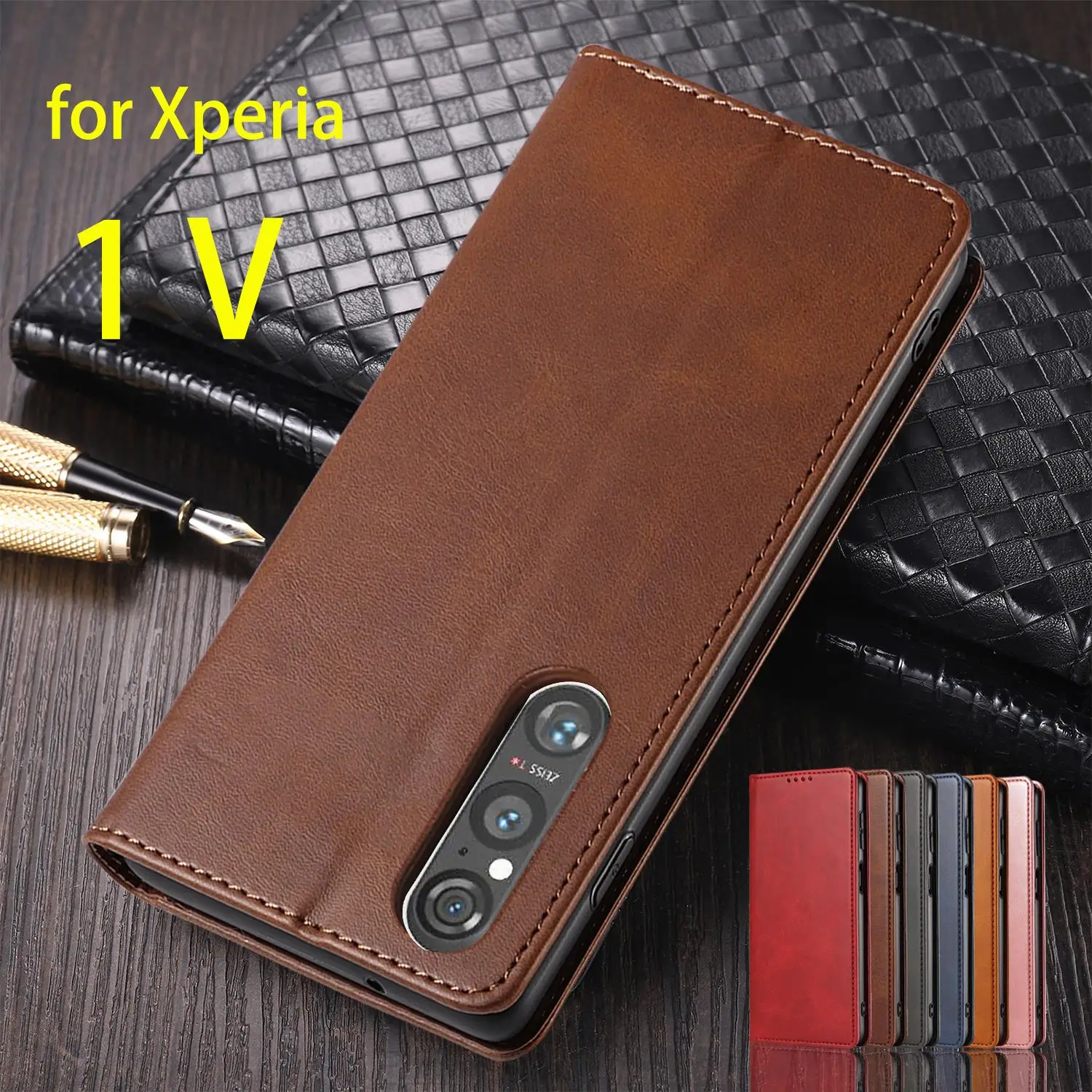 Couro Flip Case para Sony Xperia v Suporte Magnético Case Carteira Titular do Cartão