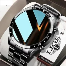 

LIGE 2021 Full Circle Touch Screen Steel Band Luxury Bluetooth Call Men Smart Watch Waterproof Sport Activity Fitness Watch+Box