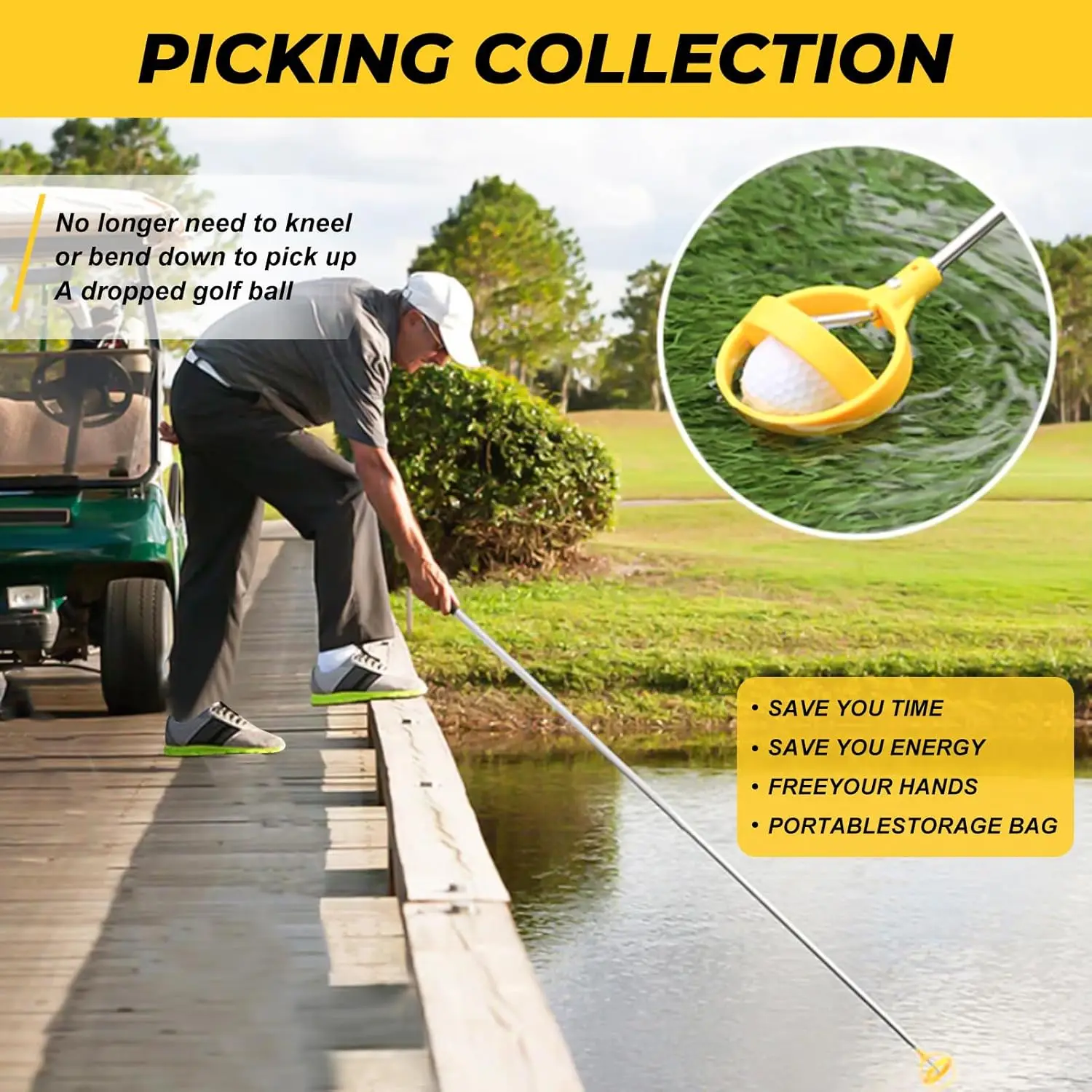 Golf ball grabber, water-based golf ball grabber with telescopic spring release preparation head golf ball grabber tool, 3