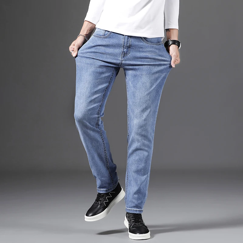 

Deliy 2023 Autumn and Winter Slim Business Casual Straight Blue Jeans Leg Loose Long Stretch Pants FashionTrousers