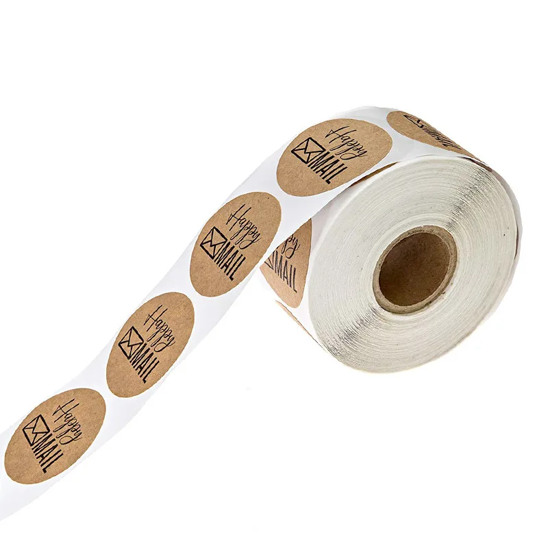 50pcs Happy Mail Kraft Sticker Labels for Scrapbooking and Packaging