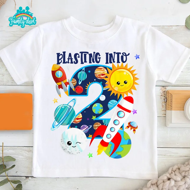 Alien Planet Family Matching Clothes White Kids Tshirt Astronaut Birthday Shirt Custom Space Party Boys Clothing Outfit Summer 2